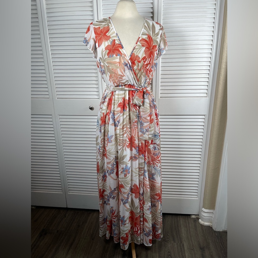 Kate and Lily Floral Maxi Dress Size 6 White Red Tropical Sheer Top - Picture 2 of 15